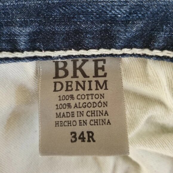 BKE Men's Tyler Dark Wash White Stitch Distressed Blue Jeans Size 34R - Picture 2 of 5